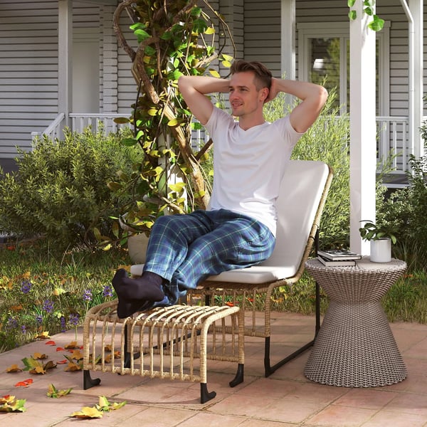 Trädgårdsstolset - Stolset med fotpall - Konstrotting/Polyrattan - För trädgård/uteplats - Monteras - Beige och natur