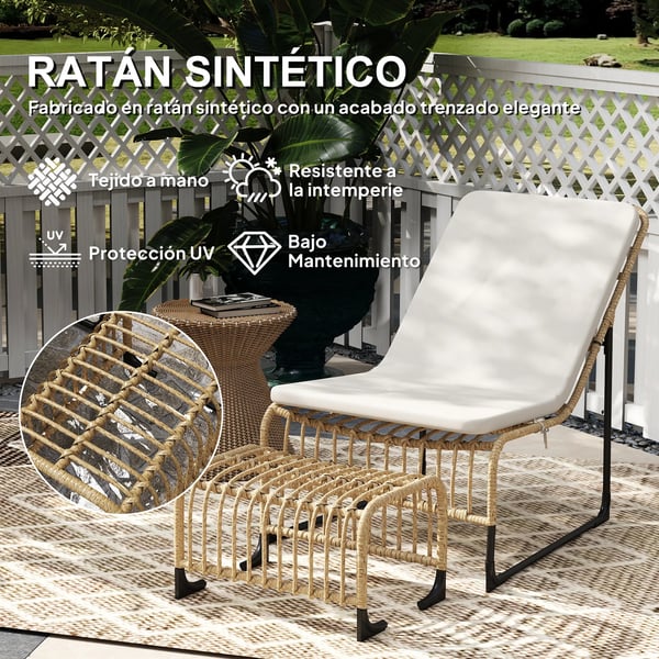 Trädgårdsstolset - Stolset med fotpall - Konstrotting/Polyrattan - För trädgård/uteplats - Monteras - Beige och natur