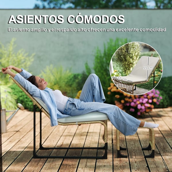 Trädgårdsstolset - Stolset med fotpall - Konstrotting/Polyrattan - För trädgård/uteplats - Monteras - Beige och natur
