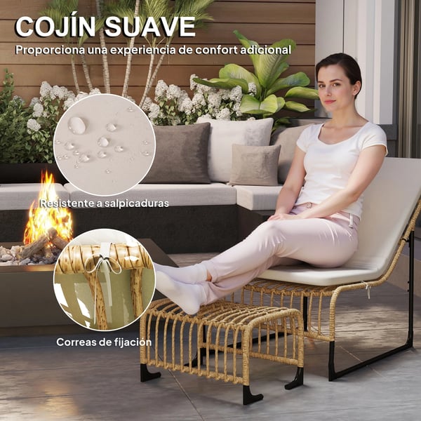 Trädgårdsstolset - Stolset med fotpall - Konstrotting/Polyrattan - För trädgård/uteplats - Monteras - Beige och natur