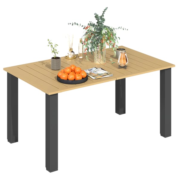 Trädgårdsbord - Rektangulärt utebord - 150 x 90 x 73 cm - Med parasollhål - För uteplats/trädgård - Brun