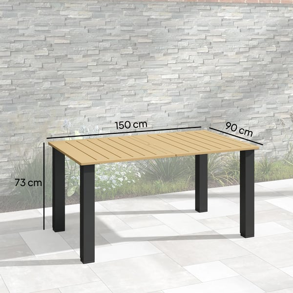 Trädgårdsbord - Rektangulärt utebord - 150 x 90 x 73 cm - Med parasollhål - För uteplats/trädgård - Brun