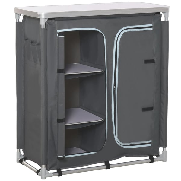 Campingskåp - Hopfällbart - Med Hyllor - Aluminiumram - Portabelt - Grått