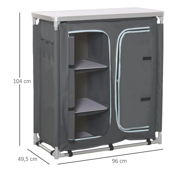 Campingskåp - Hopfällbart - Med Hyllor - Aluminiumram - Portabelt - Grått