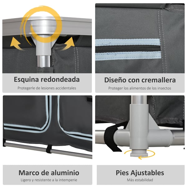 Campingskåp - Hopfällbart - Med Hyllor - Aluminiumram - Portabelt - Grått
