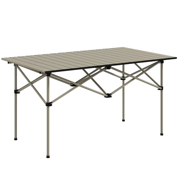 Campingbord i aluminium - Hopfällbart bord - Rullbar bordsskiva - 95 x 55 x 50 cm - Lätt vikt - Khaki