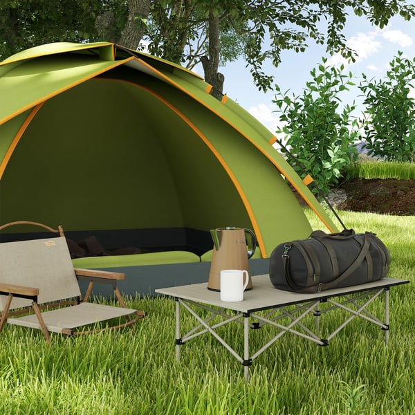 Campingbord i aluminium - Hopfällbart bord - Rullbar bordsskiva - 95 x 55 x 50 cm - Lätt vikt - Khaki
