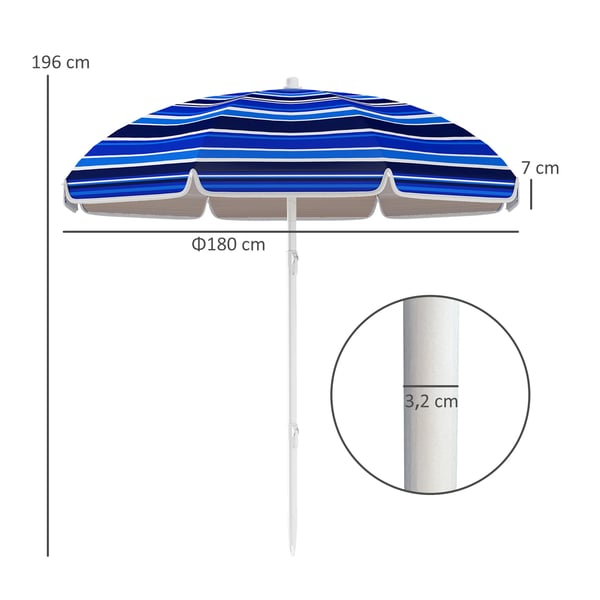 Strandparasoll - Parasoll Ø 180 cm - Justerbar Tilt - UV50+ Skydd - Flerfärgad