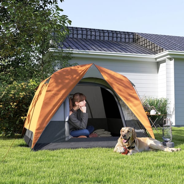 Campingtält - 3–4 Personer - 201T Polyester - Ett Sovrum - Syntetfiber - Med Krok - Bärväska - Flerfärgad