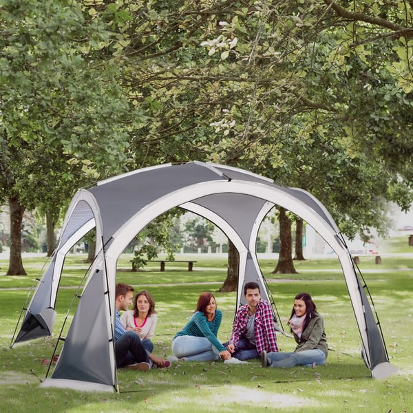Familjetält - Campingtält - 350×350×230 cm - 5–8 personer - 1 sovrum - 201T polyester - Grå