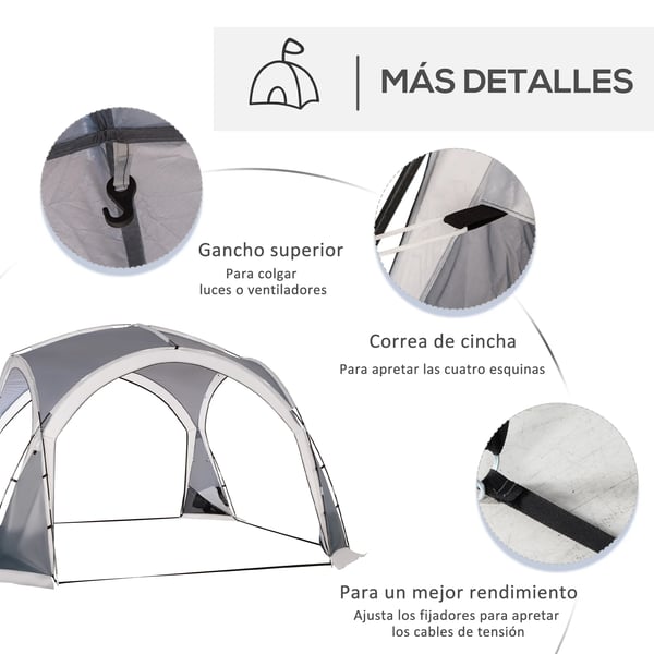 Familjetält - Campingtält - 350×350×230 cm - 5–8 personer - 1 sovrum - 201T polyester - Grå