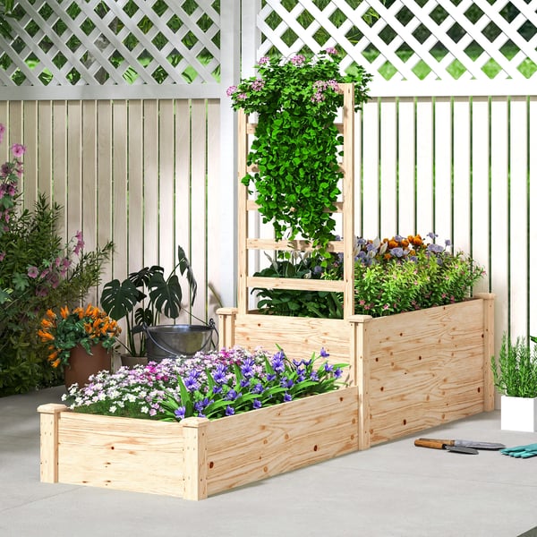 Stor Planteringslåda i Trä - Utomhus Blomlåda - För Trädgård och Uteplats - Naturligt Trä
