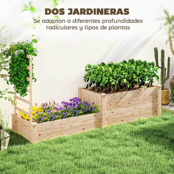 Stor Planteringslåda i Trä - Utomhus Blomlåda - För Trädgård och Uteplats - Naturligt Trä