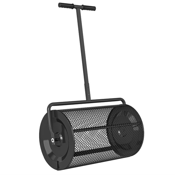 Kompostspridare - Trädgårdsspridare - 75 l - 70×40×112 cm - Justerbart handtag - Med korg - Svart
