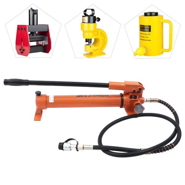 Hydraulisk håndpumpsæt - Manuel pumpe - 60–70 MPa - Olietank 900 ml (700 ml) - Slange 180 cm - 3/8 lynkobling - Orange