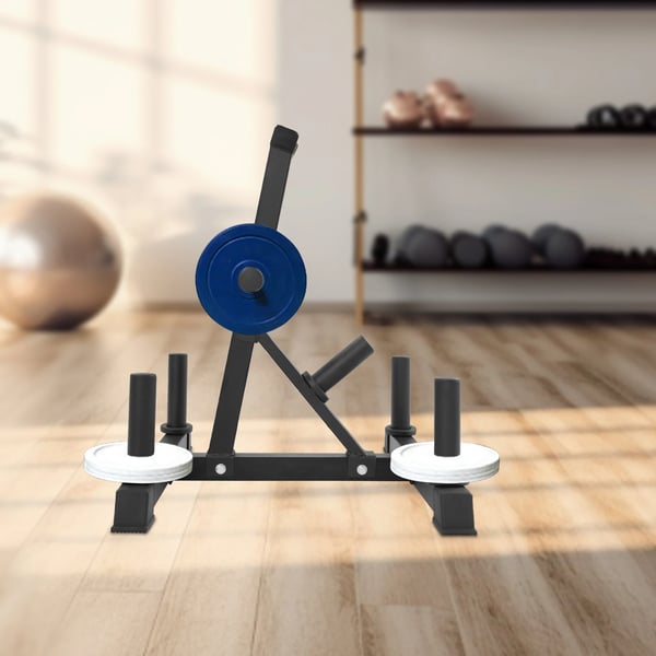 Vægtskiveholder - Vertikalt stativ - 7 pinde 15 cm - 75–80 kg pr. pind - 300 kg samlet kapacitet - Rustbestandig & pladsbesparende - 71×61 cm - Sort