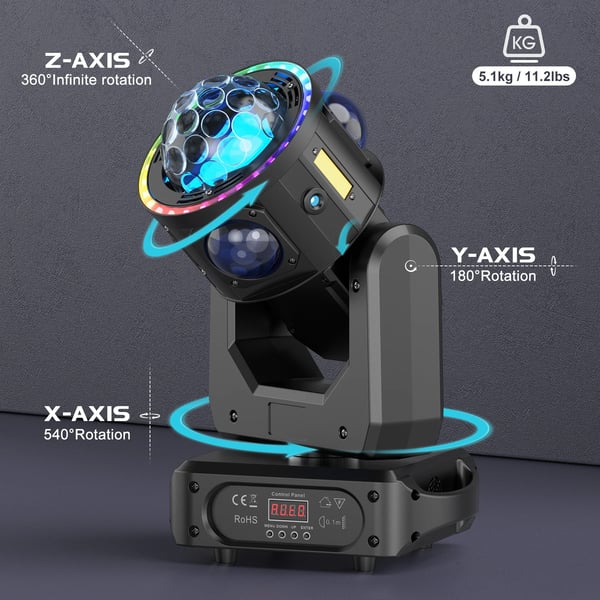 LED Moving Head - 120 W DMX lavavalo - DMX512/RDM - 19/25 kanavaa - RGBW LED + RGB-laser - Strobo - 90–240 V - Lämmin valo