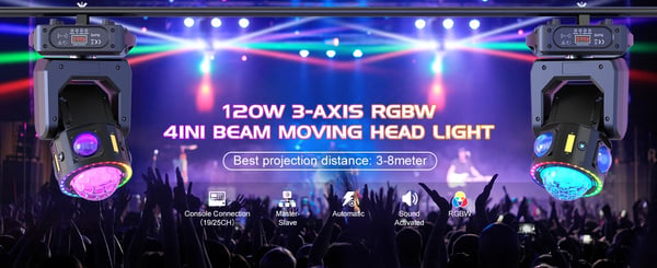 LED Moving Head - 120 W DMX lavavalo - DMX512/RDM - 19/25 kanavaa - RGBW LED + RGB-laser - Strobo - 90–240 V - Lämmin valo