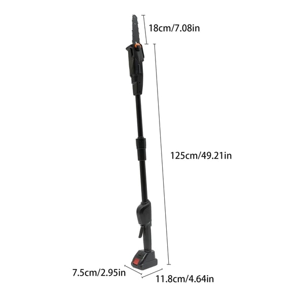Elektrisk teleskopkædesav - 2-i-1 batterikædesav/stangsav - 552 W - 1,25 m rækkevidde - 4500 rpm - Genopladeligt batteri - EU-stik - Sort