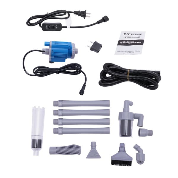 Akvarie grusdammsugare och vattenbytare - EB-028 nedsänkbar pump - 28 W, 220 V, EU-kontakt, 1700 l/h, Lyfthöjd 1,8 m, Slang 2 m - Blå/Grå