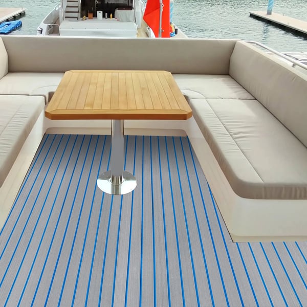 EVA båddæksmåtte - Teak-look dæksbelægning - Mål 240x90 cm - Skridsikker - Vandtæt - Tykkelse 6 mm - Blå