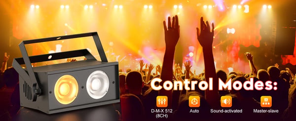 4-pak LED Par Blinder - 100W COB - DMX512/RDM 8CH - Auto/Lyd/Master-Slave - EU-stik - Kold + Varm Hvid 2×50W