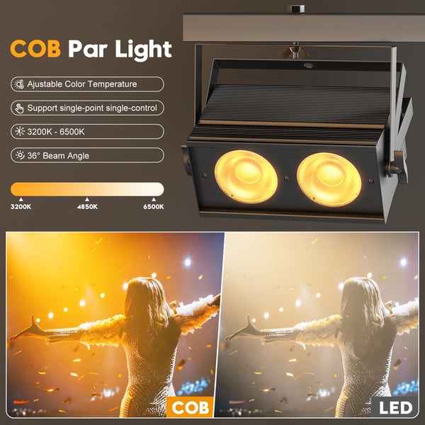 4-pak LED Par Blinder - 100W COB - DMX512/RDM 8CH - Auto/Lyd/Master-Slave - EU-stik - Kold + Varm Hvid 2×50W