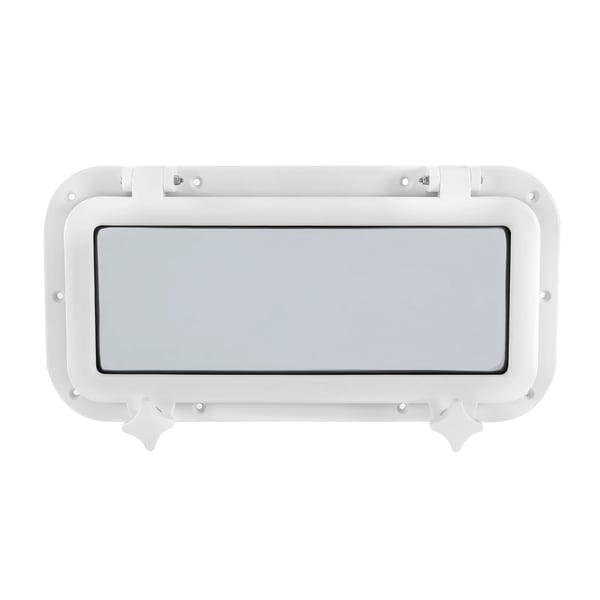 Bådvindue Portlight - Rektangulært Skrogvindue - Størrelse 400×200 mm - 4 mm Hærdet Glas - Vandtæt - 90° Åbning - Hvid