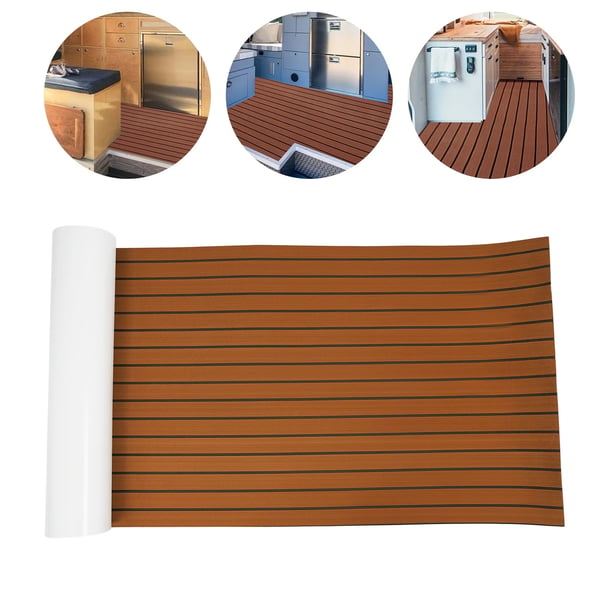 EVA-skum teak däckmatta - Båtdäckmatta - Storlek 240 x 90 cm - Tjocklek 6 mm - Halkfri - Självhäftande - Vattentät - Kapbar - Brun