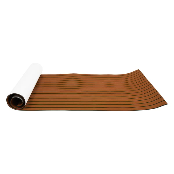 EVA-skum teak däckmatta - Båtdäckmatta - Storlek 240 x 90 cm - Tjocklek 6 mm - Halkfri - Självhäftande - Vattentät - Kapbar - Brun
