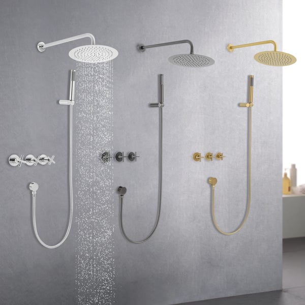 Brusesæt - Regnbruser med håndbruser - 25 cm hovedbruser - 1,5 m slange - Keramisk ventil - Rustbestandig - Messing - Guld