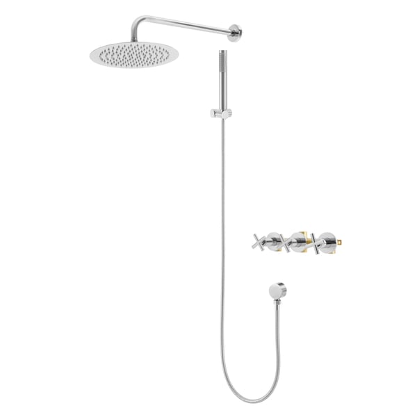 Moderne brusesæt - Regnbrusersystem med håndbruser - Rustfrit stål - 25 cm hovedbruser - 1,5 m slange - 40 cm brusearm - Keramisk ventil - Sølv/Lysgrå