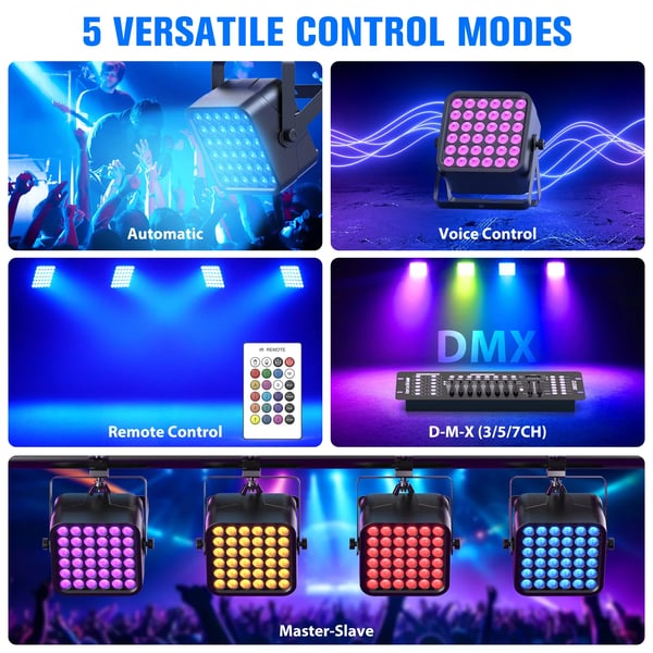 LED lavavalo - Neliö PAR-valo 54W RGBWA+UV 6-in-1 - Ladattava akku - DMX512/RDM - 3/5/7 kanavaa - EU-pistoke