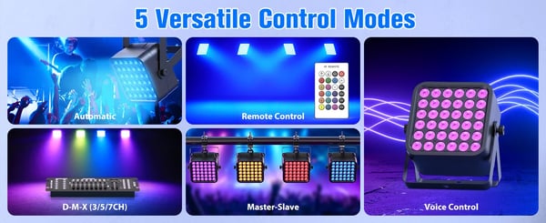 LED lavavalo - Neliö PAR-valo 54W RGBWA+UV 6-in-1 - Ladattava akku - DMX512/RDM - 3/5/7 kanavaa - EU-pistoke