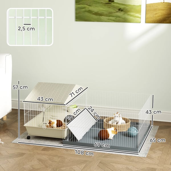 Smådjursbur - Med avtagbar hage - Metall - 108 x 71 x 57 cm - Beige