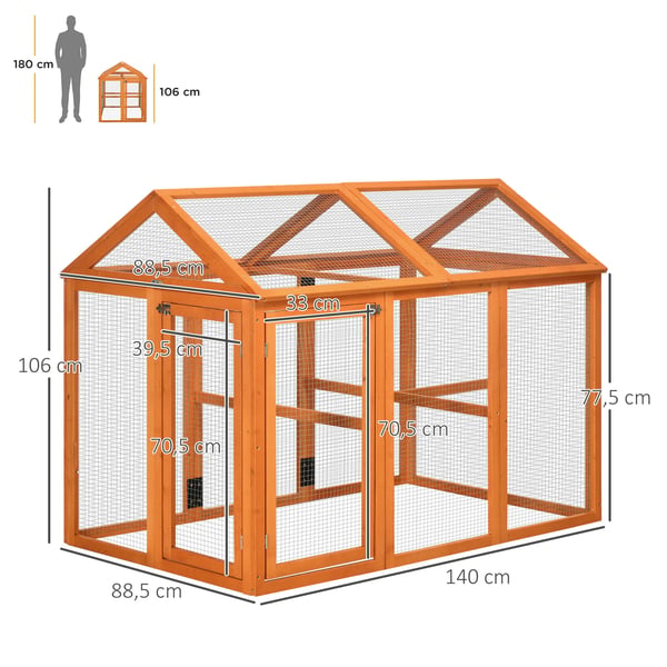 Hönshus - Utomhusmodell - 140 x 88,5 x 106 cm - För 1–3 höns - Trä - Natur