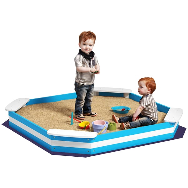 Barnsandlåda - Plastsandlåda - 3+ år - 4 sittplatser - 133 x 133 x 16 cm - Blå/Vit