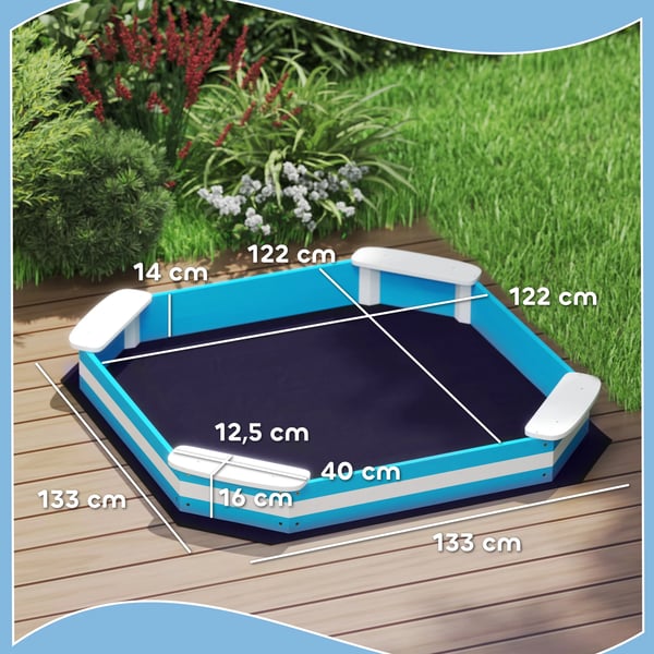 Barnsandlåda - Plastsandlåda - 3+ år - 4 sittplatser - 133 x 133 x 16 cm - Blå/Vit