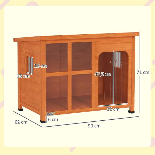 Utomhus hundkoja - Träkennel - Vikbart bitumentak - För medelstor hund - 90×62×71 cm - Väderbeständig - Naturträ