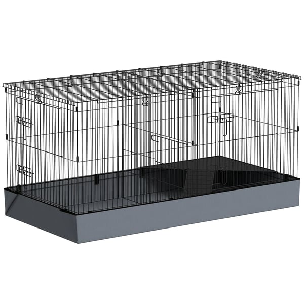 Bur för smådjur och gnavare - 2-i-1 - Avtagbart lock - Metall - 121x61x61 cm - Svart