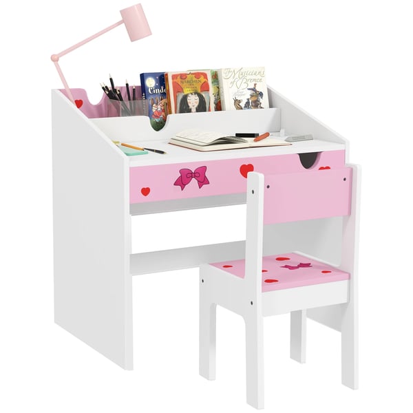 Skrivbord och stol för barn - Set - För barn 3+ år - Avtagbar låda - Självmontering - Rosa