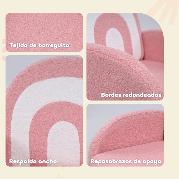 Barnfåtölj - Barnstol med armstöd - Regnbågsryggstöd - Max 45 kg - Montering krävs - Rosa
