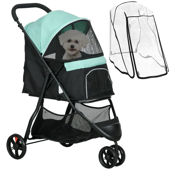 Hundvagn - Hundbuggy - Hopfällbar - Metallram - Förvaringskorg - För mellanstora hundar - 80,5×51,5×100 cm - Grön