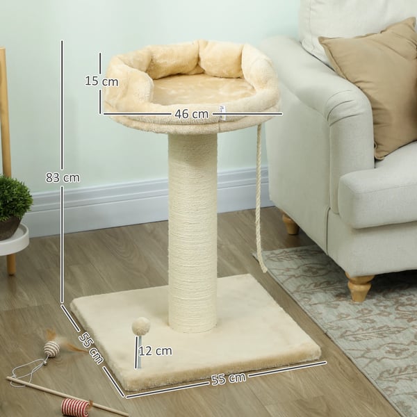 Klösträd & Katträd - 4 nivåer - 55x55x83 cm - Trä - Sisalstolpar - Beige