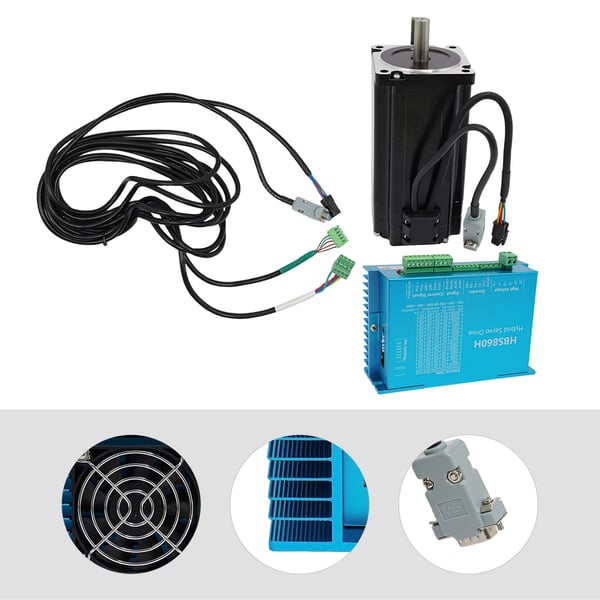 Lukket kredsløb stepmotor-sæt NEMA 34 - HBS860H+86HBS120 - 12 Nm - 8 A - DSP driver - AC - 5–24 V signal - Til CNC router/graver/fræser