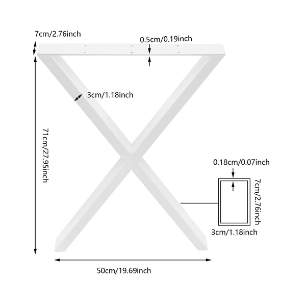 Bordben - X-formede stålben - 2 stk - 50×71 cm - Bæreevne 200 kg - Rustbestandige - Hvid