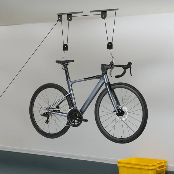 Cykellyft - Takmonterat Taljsystem - Garageförvaring - Rep och Krokar - Cykelhängare - Svart