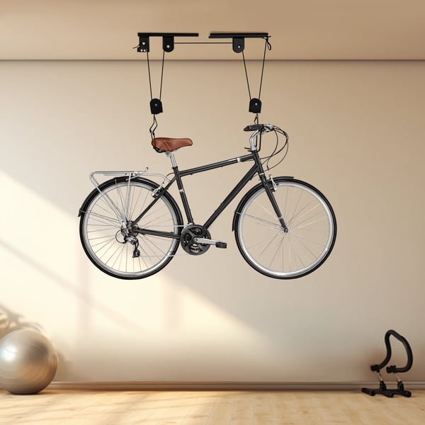 Cykellyft - Takmonterat Taljsystem - Garageförvaring - Rep och Krokar - Cykelhängare - Svart