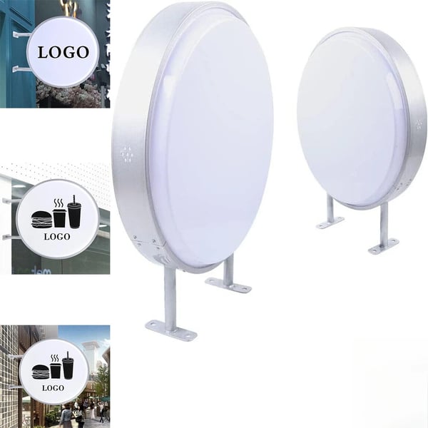LED Lysboks - Dobbeltsidet Reklameskilt - Ø60 cm - Vandtæt til udendørs brug - 220V AC - 14 cm Dybde - Akryl + Aluminium - Hvid
