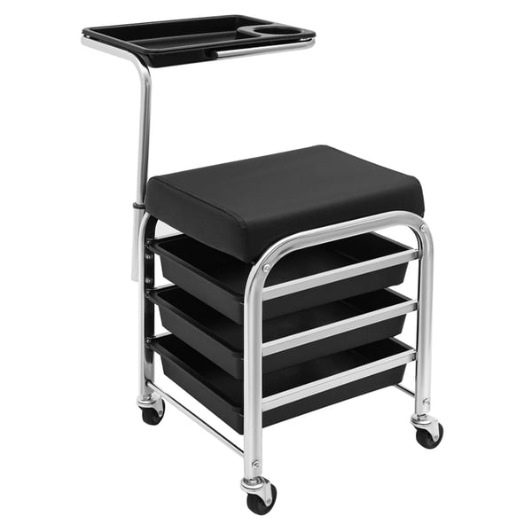Manicurevogn - Salonvogn - Justerbar værktøjsbakke 53–77 cm - Max 100 kg - 31×38×44 cm - Med hjul - Plast - Sort